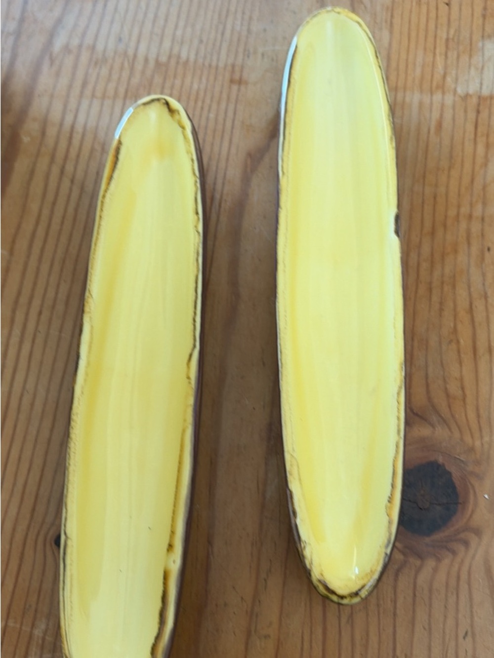 VINTAGE pair Italian yellow ceramic olive dishes